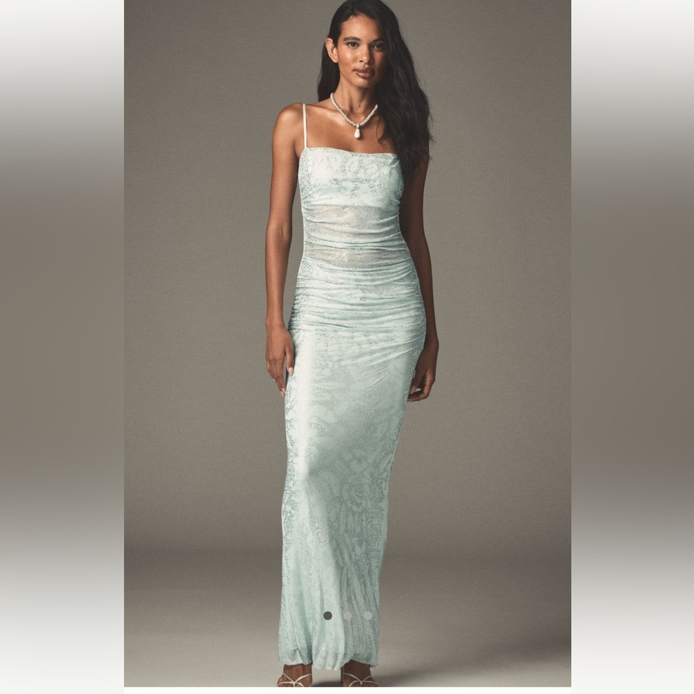AFRM Jennan Rose Rhinestone Mesh Fitted Maxi Dress